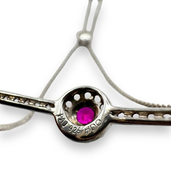 RUBY Sterling Silver Dainty Chain Pull Bracelet 925 Signed PAJ HDO Adjustable - Picture 5 of 5